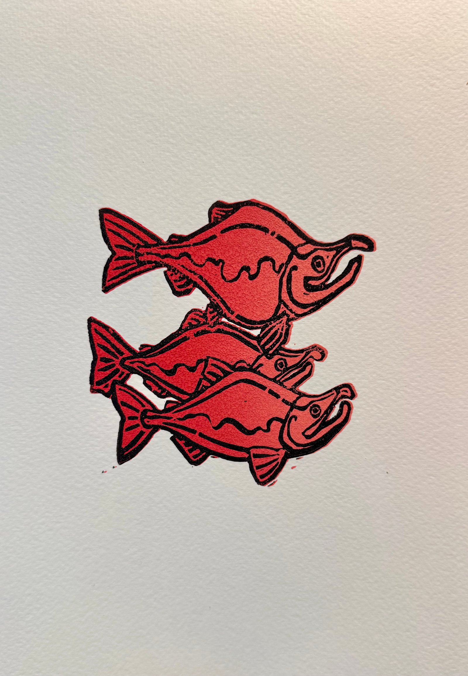 “Salmon, RUN!” Block print